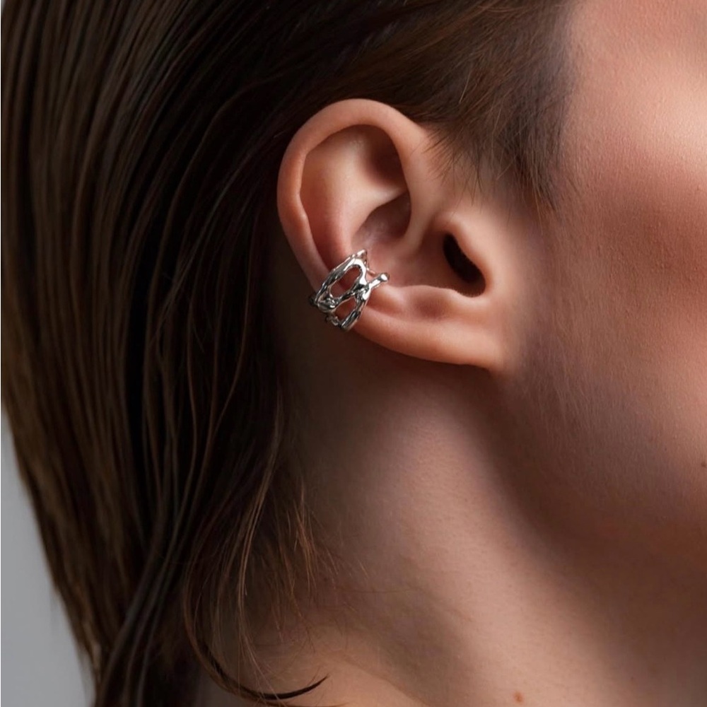 Silver Ear Cuff “Triple Melt”